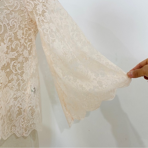 H&M light pink see thru lace bell sleeves top NEW - Picture 2 of 7